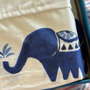 New LITTLE UNICORN White Blue ELEPHANTS Percale Crib Skirt 52" X 28” 12" Drop